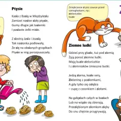 Dwie dziewczynki podlewają ptysie, a kot i ptaki patrzą. Mega śmieszne wierszyki o ptysiach i ziemnych ludkach.