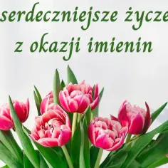 Najserdeczniejsze życzenia z okazji imienin Joanny. Bukiet różowych tulipanów.