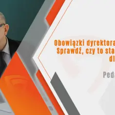 Zamyślony dyrektor szkoły w okularach, z dłonią na podbródku, zastanawia się nad obowiązkami. Czy to stanowisko jest dla Ciebie?