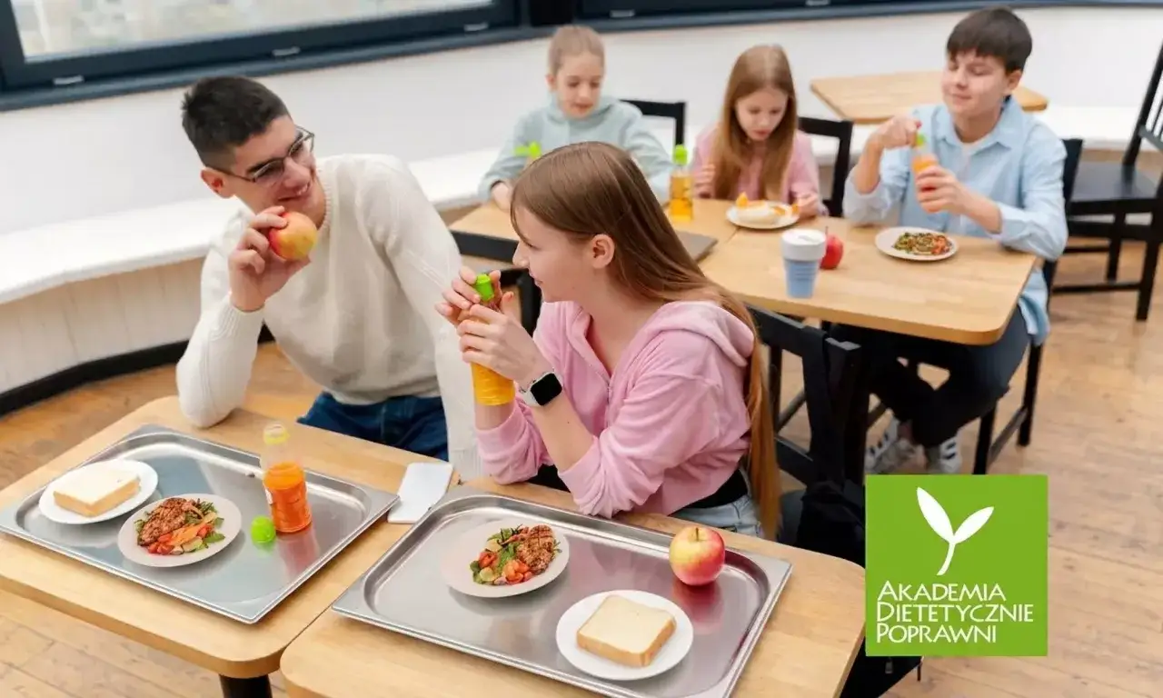 Dzieci jedzą zdrowe posiłki na stołówce. Dobry intendent dba o ich dietę.